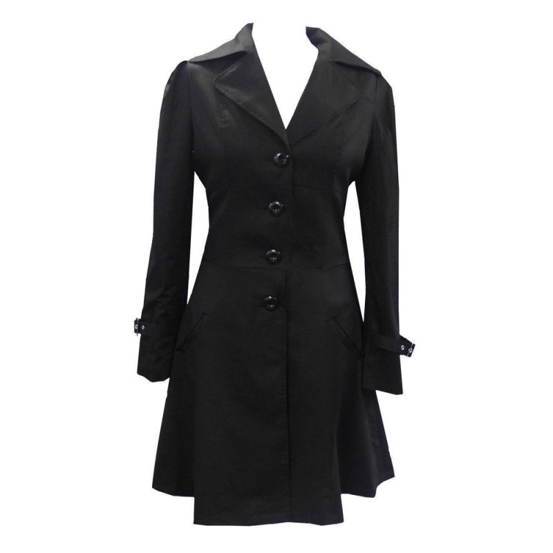 Women Steampunk Victorian Corset Riding Jacket Black Long Collared Ruffle Jacket Coat